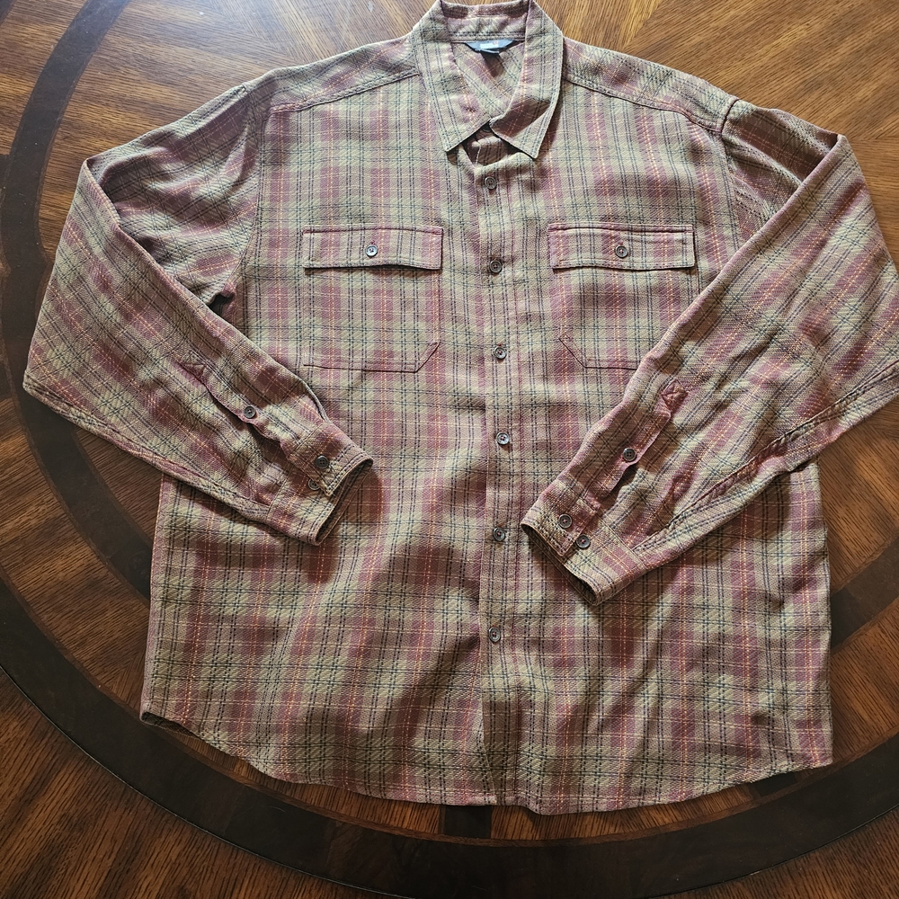 Royal Robbins Red Green Yellow Lilac Plaid Weave Shirt Men's Size XL